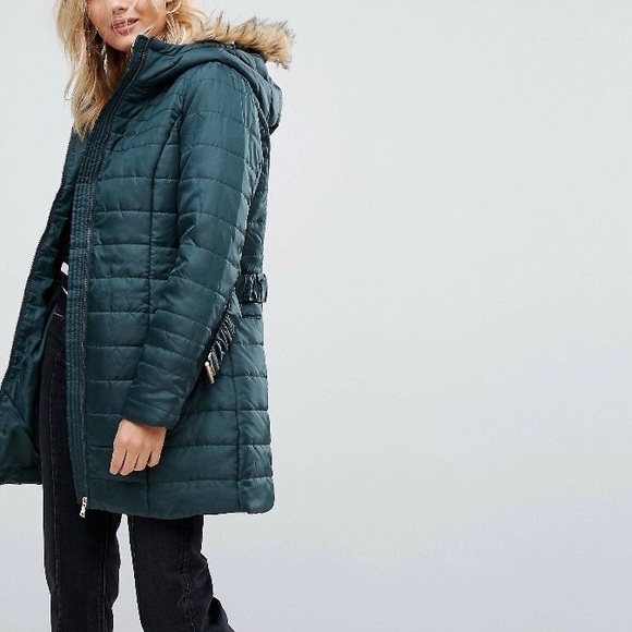 NWT ASOS puffer Jacket faux fur hood utility - Picture 3 of 6